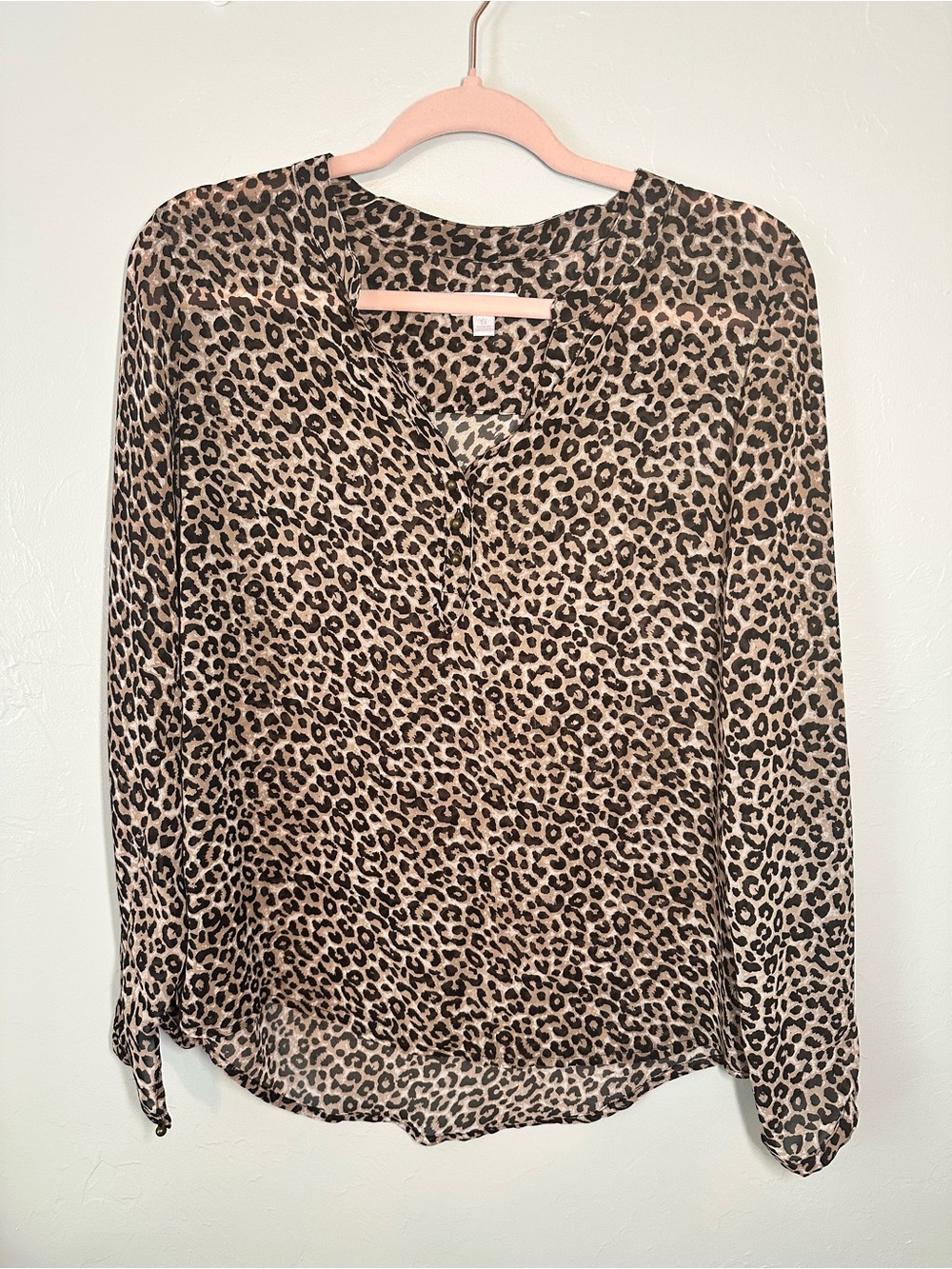 Charming Charlie Leopard Print V-Neck Blouse - Tan, Black